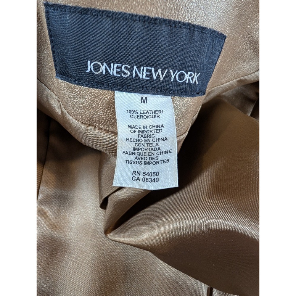 Vintage Jones New York Metallic Gold 100% Leather Jacket Women's Medium 90s Y2K - Picture 5 of 10